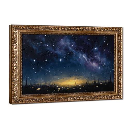 Poster paysage nuit étoilée pour salon et chambre avec cadre élégant rétro