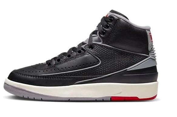 NIKE Big Kid's Jordan 2 Retro Black/Cement Grey-Fire Red (DQ8562 001) - 4.5