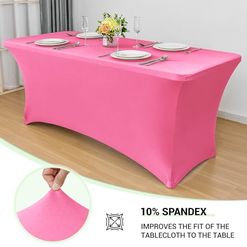 Image of Obstal 4Ft Stretch Spandex Table Cover for Standard Folding Tables - 2 Pack Universal Rectangular Fitted Tablecloth for Party, Banquet, Events, Trade Show (Dark Pink, 48L x 24W x 30H Inches)
