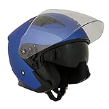 Milwaukee Helmets MPH9825DOT 'Shift' Open Face 3/4 Blue Helmet with Drop Down Tinted Visor -...