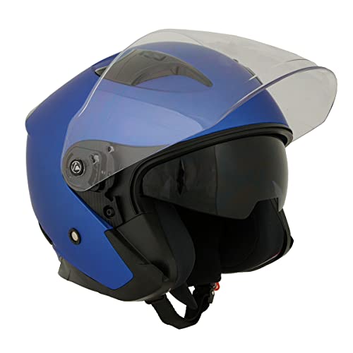 Milwaukee Helmets MPH9825DOT Shift Open Face 3/4 Blue Helmet Biker w/Drop Down Visor - X-Large