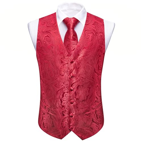 Image of Barry.Wang Men's Suit Vest Formal /Leisure Paisley Jacquard Silk Tie Pocket Square Waistcoat Set Wedding 5PCS