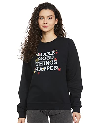 Image of Marks & Spencer Womens Slogan Printed Cotton Blend Crew Neck Oversized Fit Sweatshirt