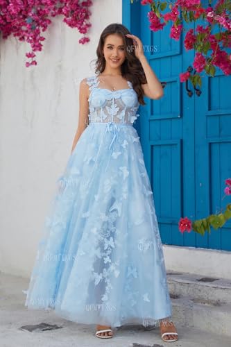 3D Butterfly Tulle Prom Dresses for Women 2025 Long Lace Applique Ball Gown Formal Evening Party Gown with Slit3