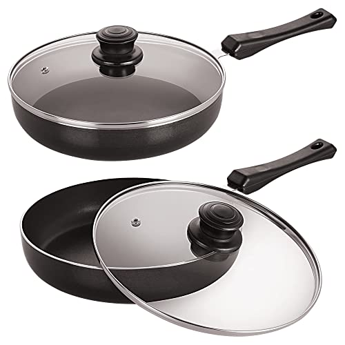 Image of Nirlon Nonstick Induction Base Aluminium 2 Pcs Combo Set of Fry Pan with Glass Lid