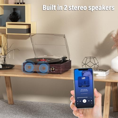 Vinyl Record Player Turntable with Built-in Bluetooth Receiver & 2 Stereo Speakers, 3 Speed 3 Size Portable Retro Record Player for Entertainment and Home Decoration - 5