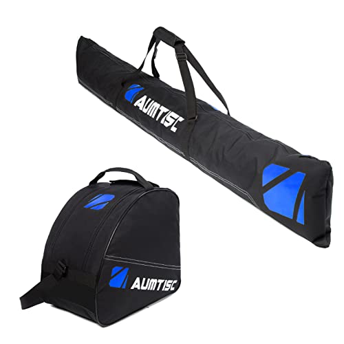 AUMTISC Bolsas para Kit de esquí Combo de Bolsa para Botas y Acolchado para 1 par de Botas de esquí Bolsa de esquí de Longitud Ajustable hasta 200 cm (Extra Acolchado, Azul)