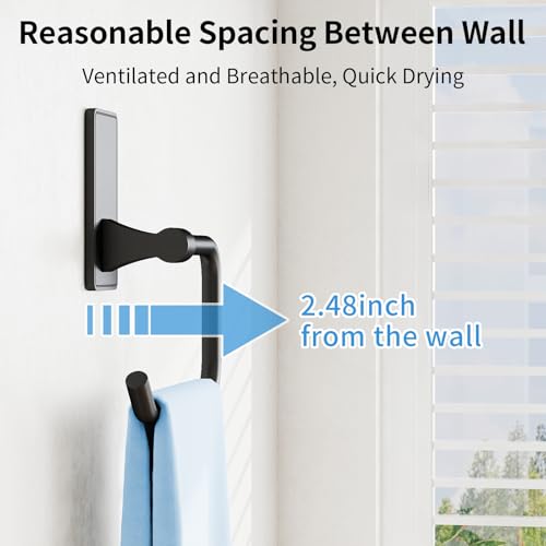 Image of 2-Piece Towel Ring, Adhesive Hand Towel Holder for Bathroom, Modern Style Towel Hangers Wall-Mounted Hand Towel Rack for Bathroom, Matte Black