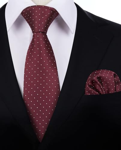 Image of HISDERN Polka Dot Ties for Men Classic Silk Ties and Pocket Square Formal Business Necktie Handkerchief Wedding Party