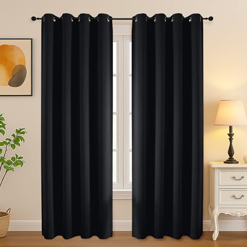 Image of Simplebrand Halloween Black Out Curtains for Bedroom 72 Inches Long 2 Panels Set, Solid Thermal Insulated Privacy Room Darkening Window Curtains for Living Room, Soft Blackout Drapes, W50 x L72 Inch