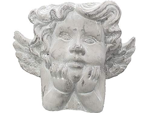 XL Engelkopf als Pflanzgefäß Übertopf Pflanzschale aus Zement – Gartendeko für Balkon, Terrasse, Wohnzimmer – für Blumen, Kräuter, Engelsdeko, romantisch (grau) B 25cm x T 15cm x H 18cm (Engel B)
