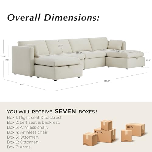 Image of CHITA 146 inch Modular Sectional Sofa, 6 Seat Modular Couch, Linen