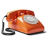 Opis Technology 60s Cable Retro Telefon mit Wählscheibe – Klassisches Festnetztelefon, mechanische Metallklingel & Vintage Design, kompatibel mit modernen Routern (FritzBox etc.) – Orange