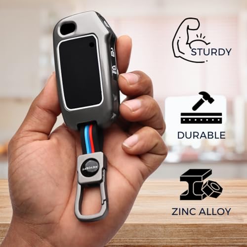 Image of KEYCEPT Metal Key Cover Compatible with Kia Seltos | Sonet | Carens 3 Button Flip Key (Dual Black & Tan).