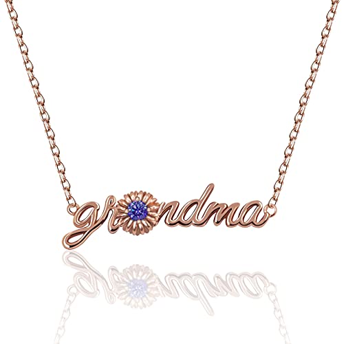 Yile Necklace for Grandma 925 Sterling Silver Sunflower Necklace Grandmother Nana Pendant Women Jewelry Birthday Gift- Rose Gold