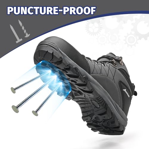 Image of Men's Waterproof Steel Toe Work Boots | Durable Slip-Resistant Puncture-Proof Outsole, Wide Width Sizes for Industrial Construction Outdoor Use