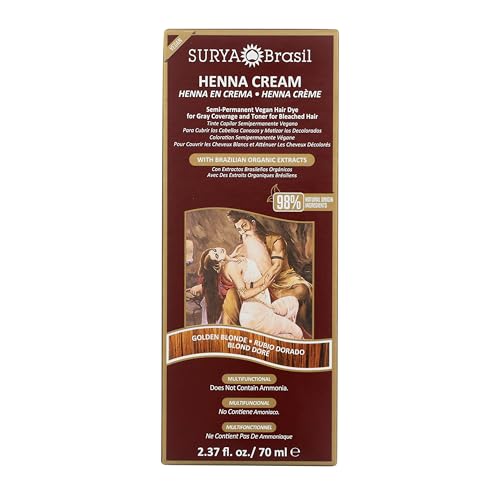 Surya Brasil Henna Cream Golden Blonde - 98% Natural Ingredients, Vegan, Cruelty-Free, Eco-Friendly, Semi-Permanent Hair Color, Deep Hydration & Shine, 2.37 oz