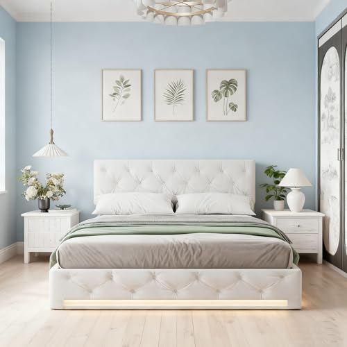 BRYXR Lit de rangement hydraulique, 140 x 200 cm, avec tiroir de lit et sommier à lattes, lit...