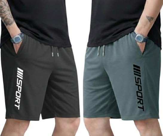 Image of DESNUDA Men Solid Sports & Running Shorts, Gym Shorts for Male Casual Shorts with Two Zipper and Drawstring Closure with Elastic (Pack of 2)
