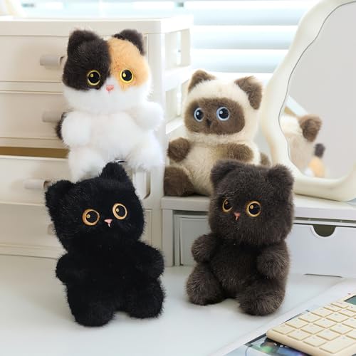Image of Ditucu Palm-Sized Cat Stuffed Animals Cute Soft Plush Dolls Small Plushies Toys Gifts for Kids Grey 6 inch