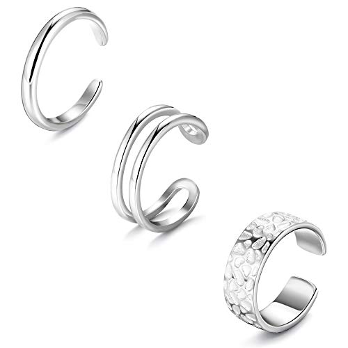 Funrun Jewelry 3 Pcs Sterling Silver Toe Rings For Women Minimalistic Open Adjustable Rings Foot Jewelry Set(Silver) #TOP21