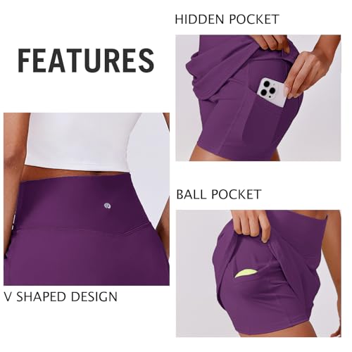 Image of PINSPARK Womens Tennis Skirt High Waisted Golf Skort with 2 Pockets Stretchy Athletic Skirts for Workout Pickleball Running