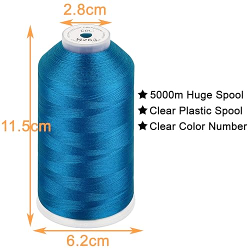 Image of New brothread - Single Huge Spool 5000M Each Polyester Embroidery Machine Thread 40WT for Commercial and Domestic Machines - Sola Blue(Janome Color)
