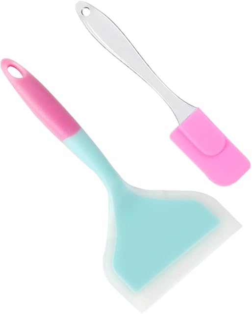 KeepingcooX Omelette Spatula, Flexible Silicone Wide Soft Heat-Resistant Non-Stick Pan Tamagoyaki Turner for Eggs Crepes Brownies Fish Pancake Pizza, Plus Small Spatula Stir Batter Butter Cream