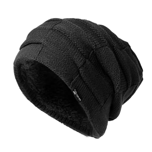 TOP-EX XL/XXL Wintermütze 100% Merino Wolle Herren Damen Strickbeanie Warm Fleece Innenfutter Schwarz