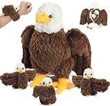 Youthfuljive 4 Pcs Bald Eagle Stuffed Animal Plush Bulk Big Mommy Stuffed Eagle Plush Toy with 3 Cute Babies, Zipper Eagle Toys for Kids Boys Girls Birthday Easter Stuffers Birders Zoo Plush Gifts