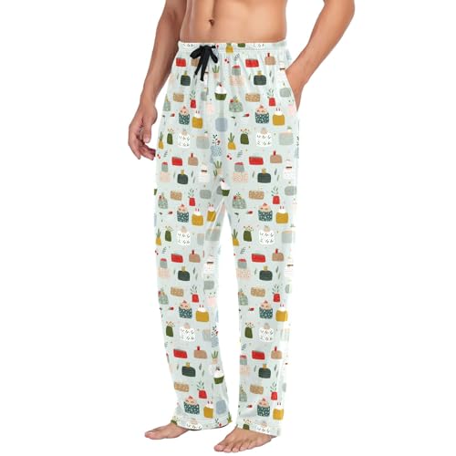 Mens Cotton Pajama Pants Sleep Lounge Pj Bottoms Sleepwear with Pockets Drawstring S Cake4