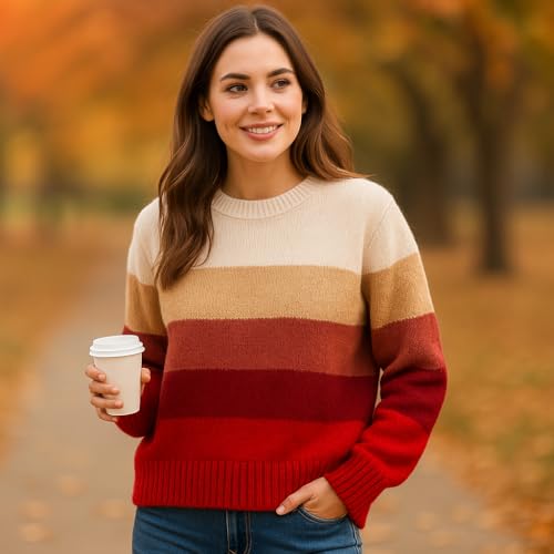 Family Colorblock Knit Sweater Soft Striped Crewneck Pullover Retro Style Cozy Warm Winter Jumper Multiple Color3