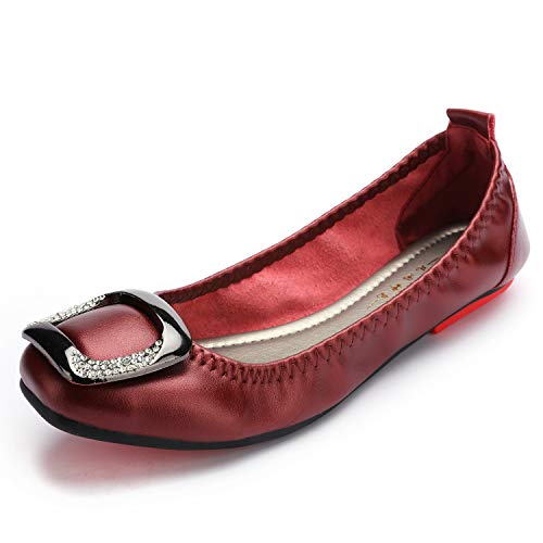 Stylein Womens Foldable Slip On Ballet Flats Comfortable Square Toe Flats