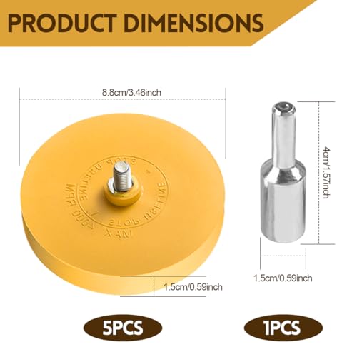 5x Folienradierer Set Ø88 mm inkl. Adapter – Gummiradierer zur professionellen Entfernung von Aufklebern, Folien und Kleberesten am Auto, Motorrad – für Bohrmaschine & Akkuschrauber
