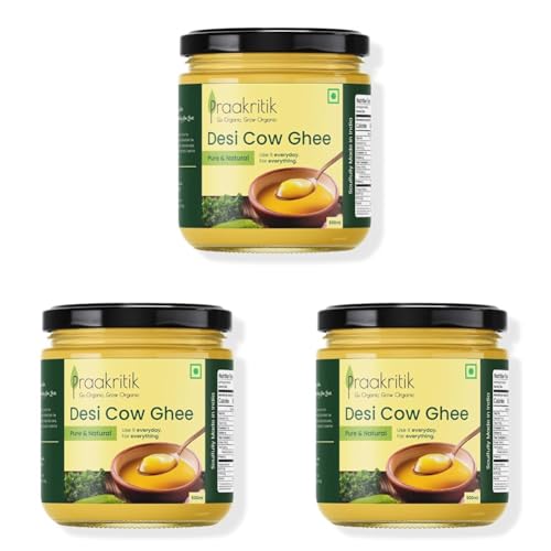Image of Praakritik Desi Cow Ghee 500 Ml - Premium Pure Ghee, Traditional Method, Authentic Desi Ghee for Cooking, Healthy & Flavorful (Pack of 3)