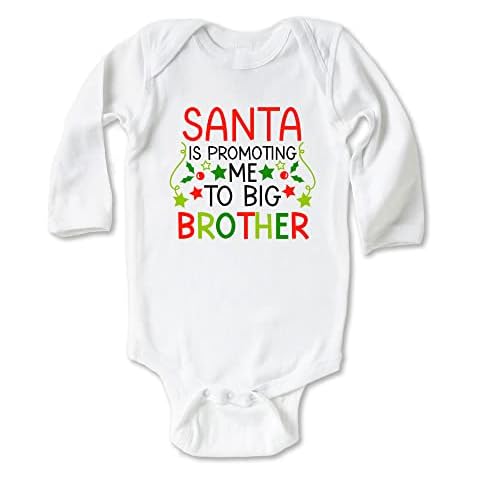 Little Spunkies Santa is Promoting Me to Big Brother Funny Christmas Baby Bodysuit (6-9 Months, Long Sleeve White Bodysuit) Cover