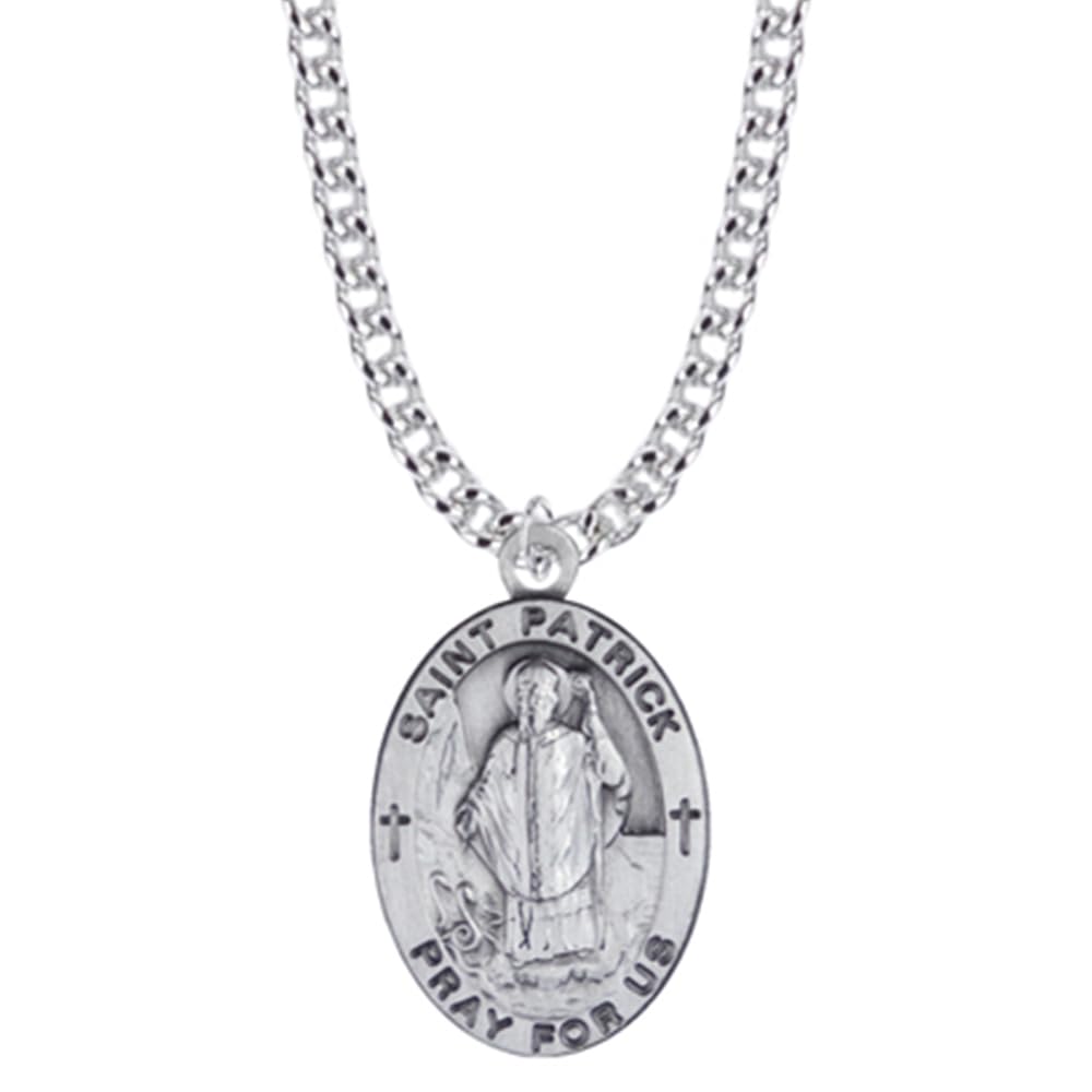 Sterling Silver Oval Saint Patrick Patron of Irishmen Medal, 7/8 Inch