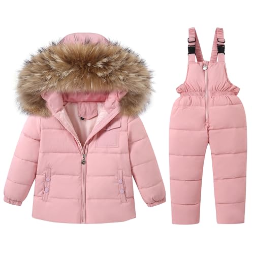 CARETOO Toddler Boys Girls Winter Down Coats Snowsuit Outerwear 2Pcs Clothes Hooded Jacket Snow Ski Bib Pants Outfits Set