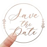 100 PCS Save The Date Stickers, Clear Rose Gold Foil Wedding Stickers for Invitations, Envelopes, Bridal Shower, Engagement Party, Dessert Table Treat Bags & Favor Packaging, 1.6 Inch