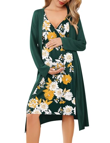 Image of Ekouaer Maternity Nursing Gown and Robe Set Labor Delivery Nursing Nightgowns for Breastfeeding Pregnancy Clothes