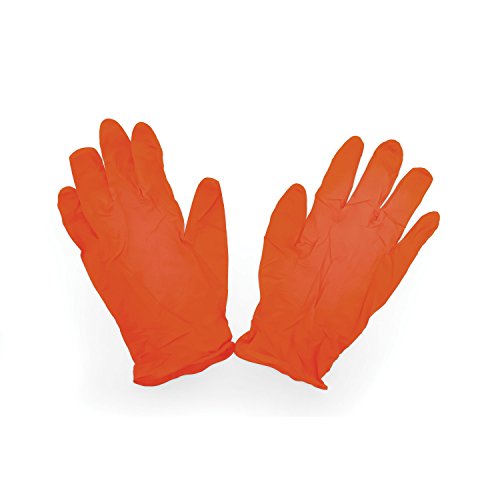 Camco Durable All Purpose RV and Camper Disposable Sanitation Gloves - Will Grip in Wet or Dry Conditions | Latex and Powder Free |Orange Nitrile Gloves - 30 Pack (40286)