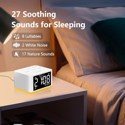 【3 in 1】Sound Machine Dual Alarm Clock Night Light White Noise Machine 27 Sleeping Sounds for Adults Kids Precise 32 Level Volume Sleep Timer Memory Function Digital Clock with 30 Wake Up Sounds - Image 4