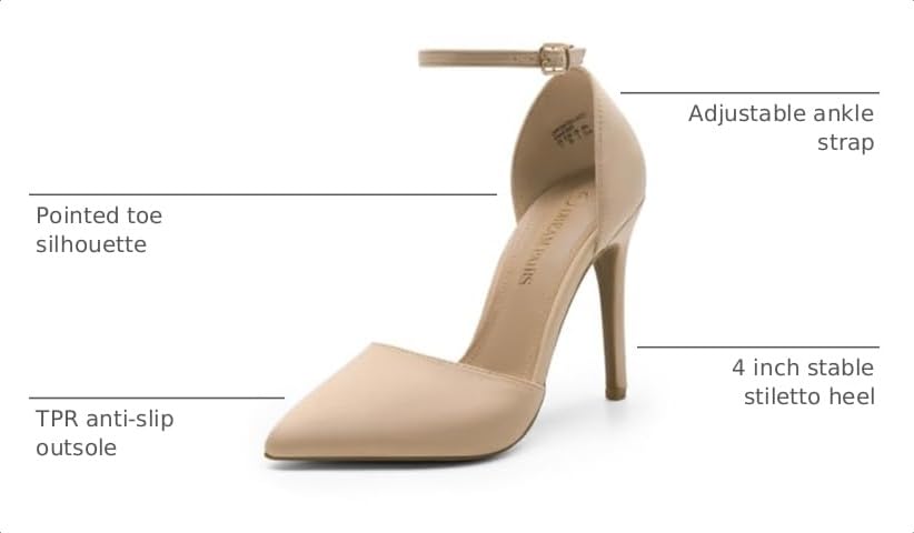Image of DREAM PAIRS Women's High Stiletto Dress Heels Pumps | Closed Toe Pointed Toe Ankle Strap Dress Comfortable Pumps Shoes for Wedding Party Birthday Dancing