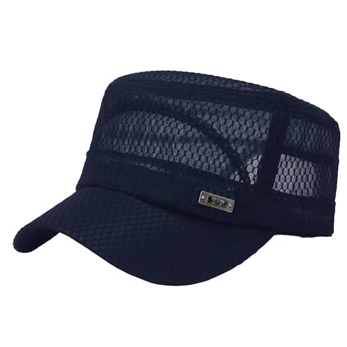crazy bean Gorras Beisbol de Malla Transpirable Plana Gorra Militar de Hombre Mujer Verano Sombrero Visera Ajustable Retro con Cierre para Trucker Golf Running Deporte Protege del So,Azul Marino