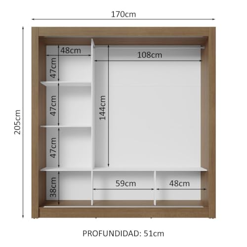 Image of Madesa 3 Sliding Doors Wardrobe Ample Storage Wooden Almirah 170 Cm with Shelves and Hanging Units for Bedroom - Brown /White