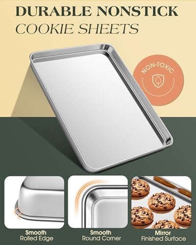 Baking Sheet Set of 2, Commercial Grade Stainless Steel Cookie Sheets for Baking, 18 x 13 Inch Thicker Large Baking Pans Oven Tray, Warp Resistant Nonstick Half Sheet Pan, Nontoxic & Heavy Duty - Thumbnail 4