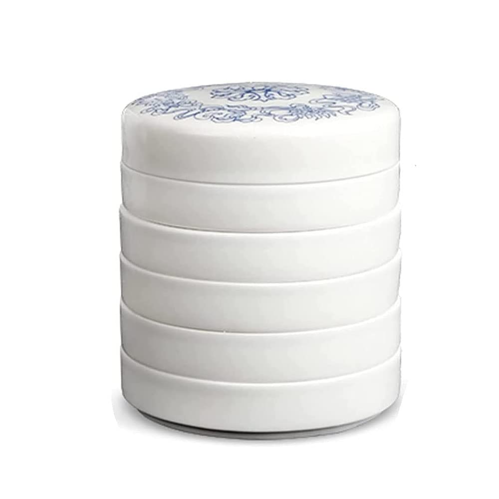 Paleta, pięciowarstwowa ceramiczna paleta kolorów niebieski i biały niebieski smok wielowarstwowy chiński obraz Pigment Disc z pokrywką Box Inkstone