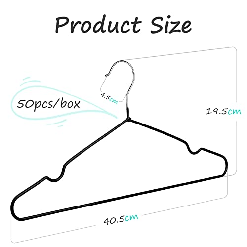 Rainberg 50 Stück Premium gummierte Metall-Kleiderbügel, robust, platzsparend, Organizer, Kleiderbügel für Kleiderschränke, Kleiderstange, dünn und rutschfest, Schwarz (50 Stück)