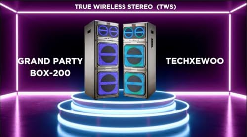 Image of TECHXEWOO Grand Party Box 200 Home Theater Tower Speaker with 300 Watts RMS, Double 8 inch woofer, Bluetooth,TWS, USB,Digital FM and Wide connectivity Options via Aux in.