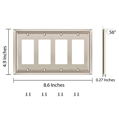 Image of Henne Bery Sunken Pearls Heavy Duty Decorative Wall Plate Switch Plate Outlet Cover (Quad Decorator, Satin Nickel)